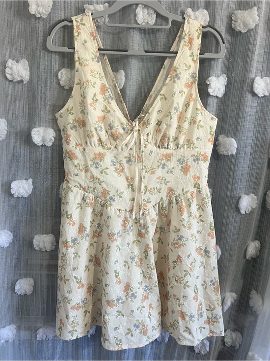 Cider Dresses & Skirts - Cider Cream Floral Mini Dress with Peach & Green Accents